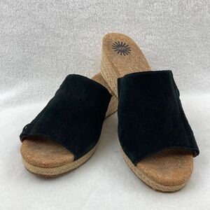 UGG Danes Black Suede Fringe Womens Espadrille Wedge Heels 1014957 sz 9